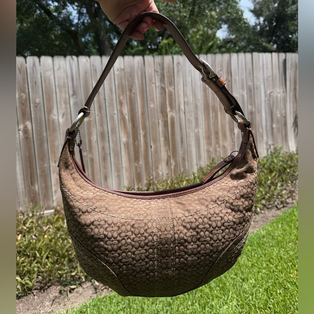 Y2K ▶️ COACH ◀️ Classic Buckle Strap Monogram Jacquard Canvas Hobo Bag Crescent - Picture 4 of 14
